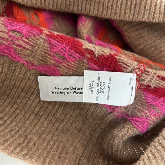 J Crew Sweater Pullover 100% Lambs Wool Brown Multi Diamond Pattern SZXXS - Picture 9 of 12